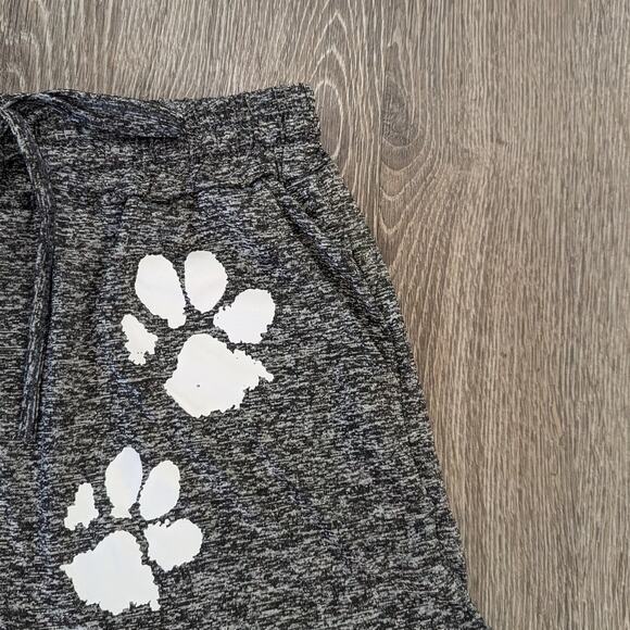 Women's Puppy Paw Print Black/Gray Elastic Waist Shorts Size M - Picture 2 of 5